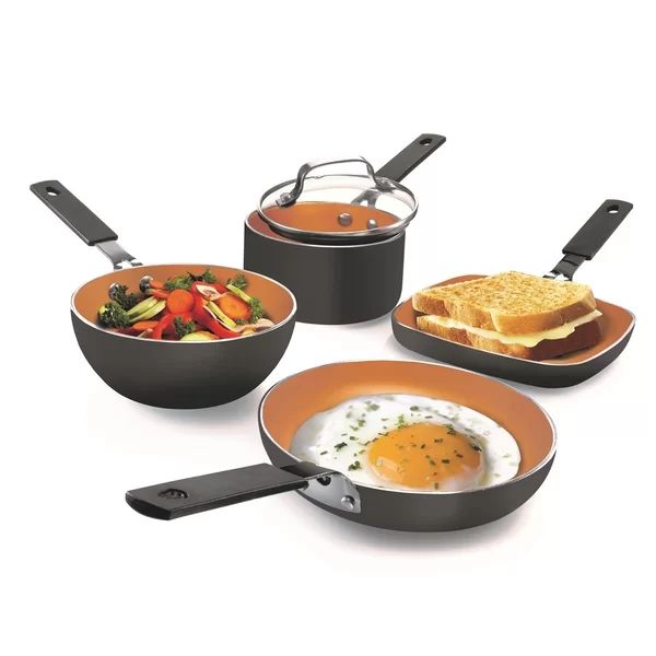 Gotham Steel Stackmaster Stackable Space Saving 5 Piece Copper Non Stick Mini Cookware Set | Wayfair North America