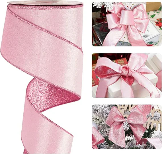Pink Velvet Wired Ribbon Christmas Velvet Wired Edge Ribbon 2.5 inch Wide Double Sided Velvet Rib... | Walmart (US)