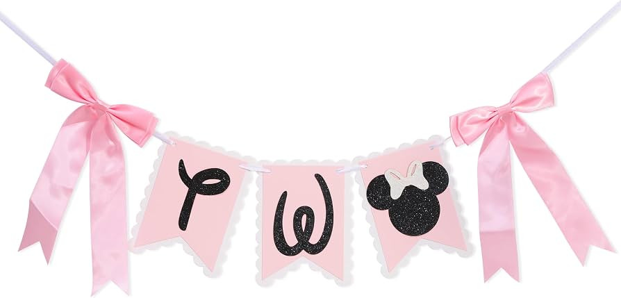 Mouse 2nd Birthday High Chair Banner - Mouse 2nd Birthday Decorations,Oh Twodles Banner,Pink Blac... | Amazon (US)