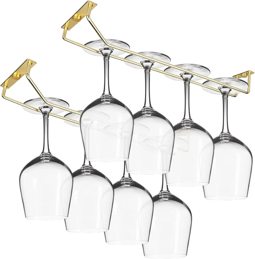14 Inch Gold Wine Glass Rack, Under Cabinet Wine Glass Holder, Metal Stemware Rack Wine Glass Han... | Amazon (US)