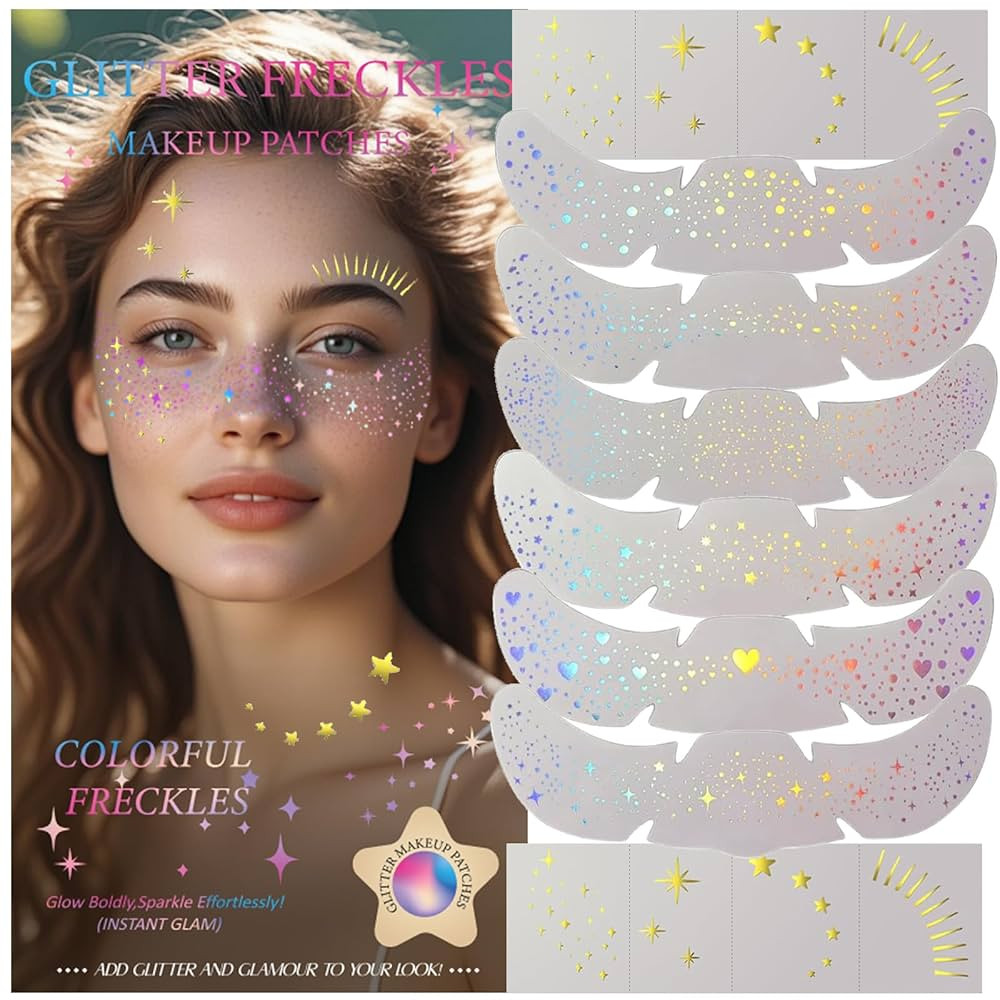 Freckles Face Tattoo, All-in-One Holographic & Gold Glitter, Waterproof and Sweatproof Sparkle Sp... | Amazon (US)
