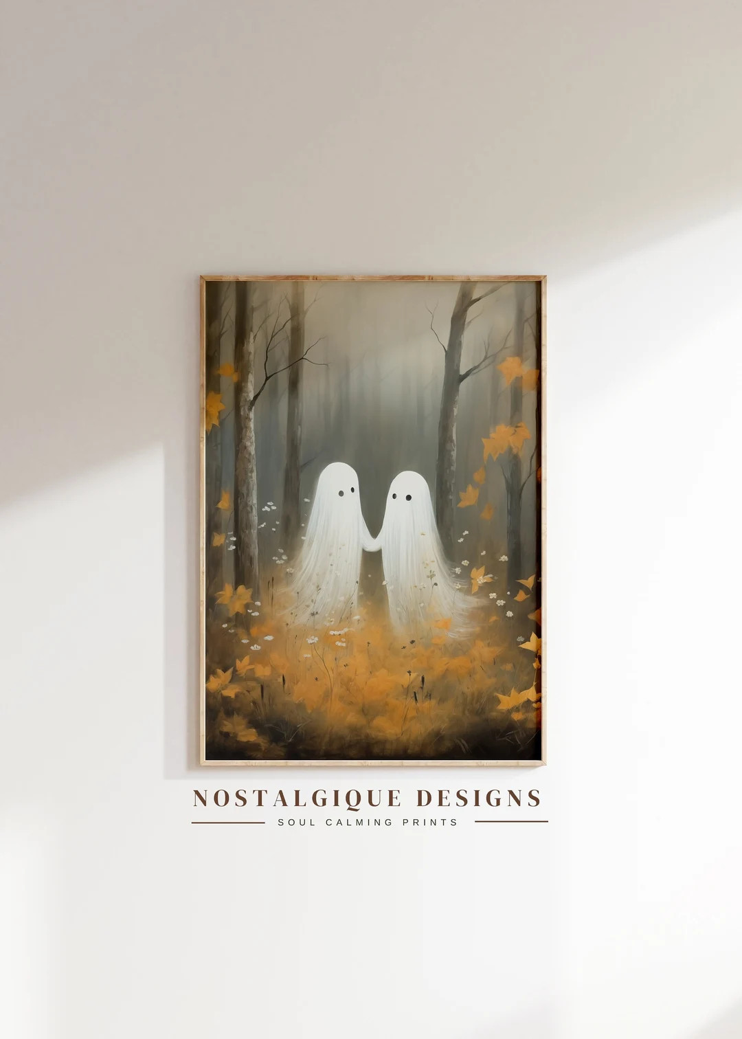 Cute Ghost Couple in Autumn Forest Wall Art, Two Ghosts in Nature Instant Download, Cottagecore R... | Etsy (US)