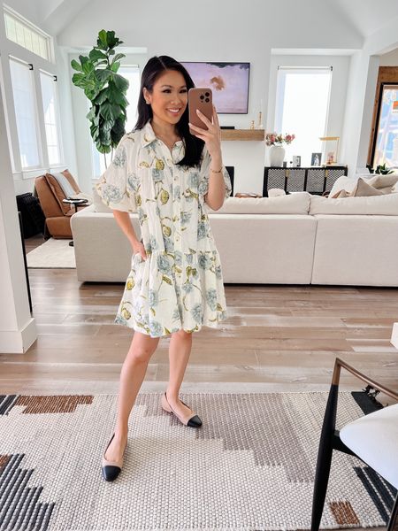 Casual workwear with puff-sleeve shirt dress paired with ballet flats. I love this dress for summer and early fall! Super feminine, beautiful silhouette and flattering on. Wearing size XS and it fits TTS! Linking dress and shoes that are part of the NSALE.

#LTKstyletip #LTKSeasonal #LTKxNSale