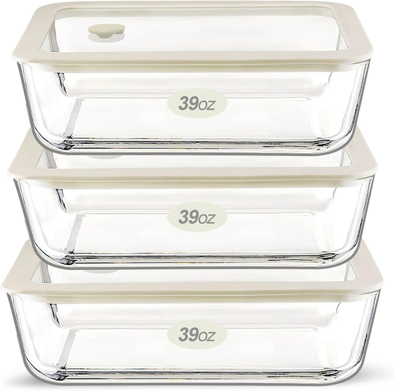 Glass Food Container Set with Glass Lid, 3 Pack, Food Storage Containers Set, Airtight, LeakProof, 100% Plastic Free, Meal Prep Containers (White Color) | Amazon (US)