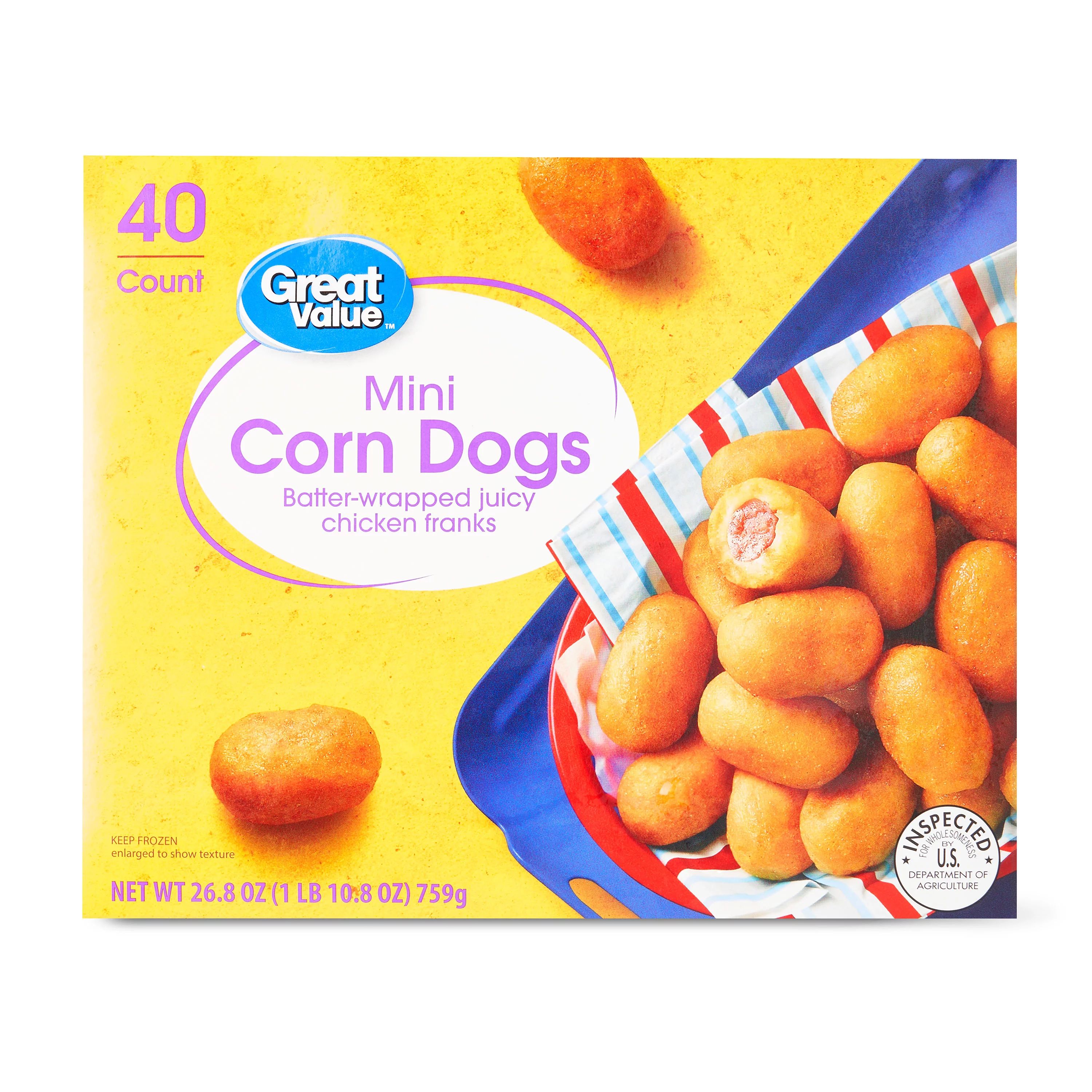 Great Value Frozen Mini Corn Dogs, 26.8 oz, 40 Count - Walmart.com | Walmart (US)