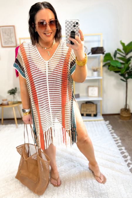 One size fits all crochet coverup!  Love love love this one. The length is perfect. Love the colors.  This will be on repeat all summer long for me. Size xl suit  

#LTKSeasonal #LTKmidsize #LTKswim