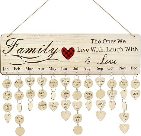 Wooden Family Birthday Reminder Calendar Board with 100 Wooden Tags,Gifts for Mom Grandma,Mothers... | Amazon (US)