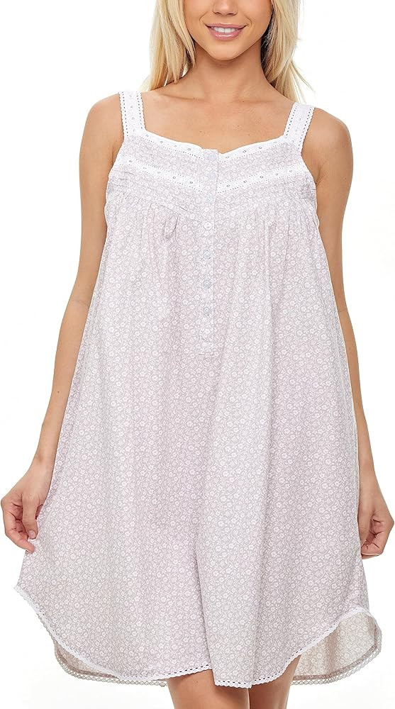 Alexander Del Rossa 100% Cotton Nightgowns for Women, Sleeveless Lace Trimmed Button Up Short Vin... | Amazon (US)