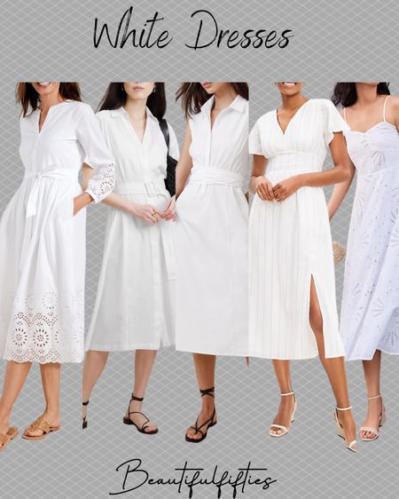 White dress ideas for graduations, weddings, spring and summer events. 
As you can see, any color
Shoe goes with a white dress 