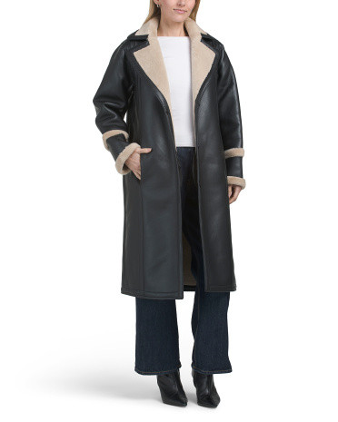 Long Faux Shearling Coat With Large Collar | TJ Maxx
