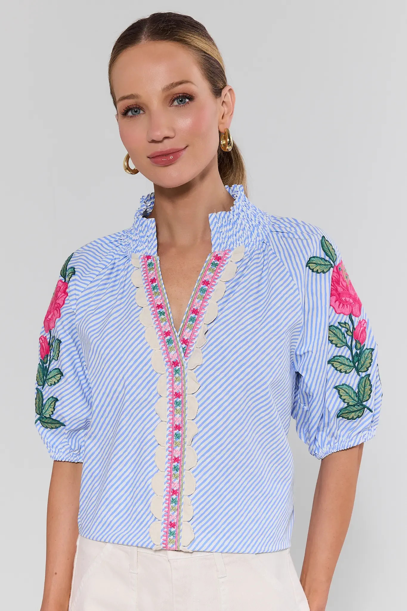 Calla Blue Embroidered Top by THML | Avara
