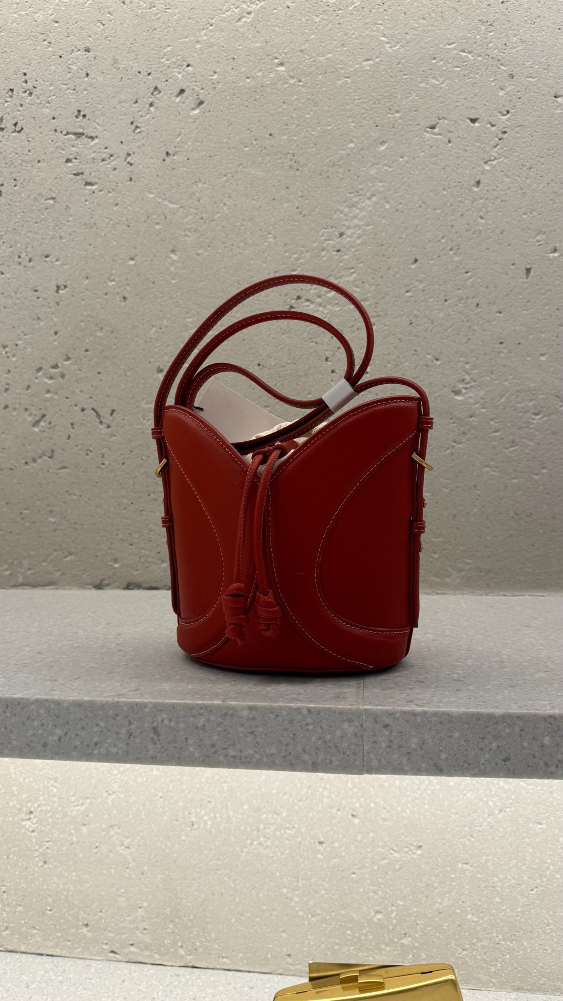 Red leather bucket bag find! Perfect for any occasion and to make a statement!