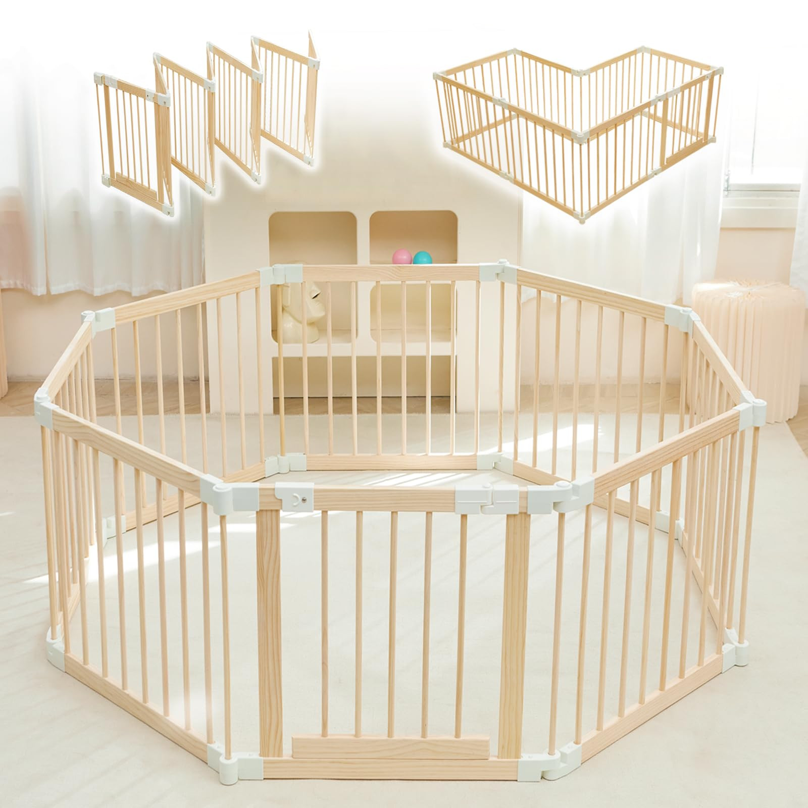 Baby Playpen, Playpen for Babies and Toddlers, Foldable Wooden Play Yard with Gate, Adjustable Ba... | Amazon (US)