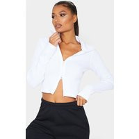White Jumbo Rib Polo Collar Double Zip Top | PrettyLittleThing CAN
