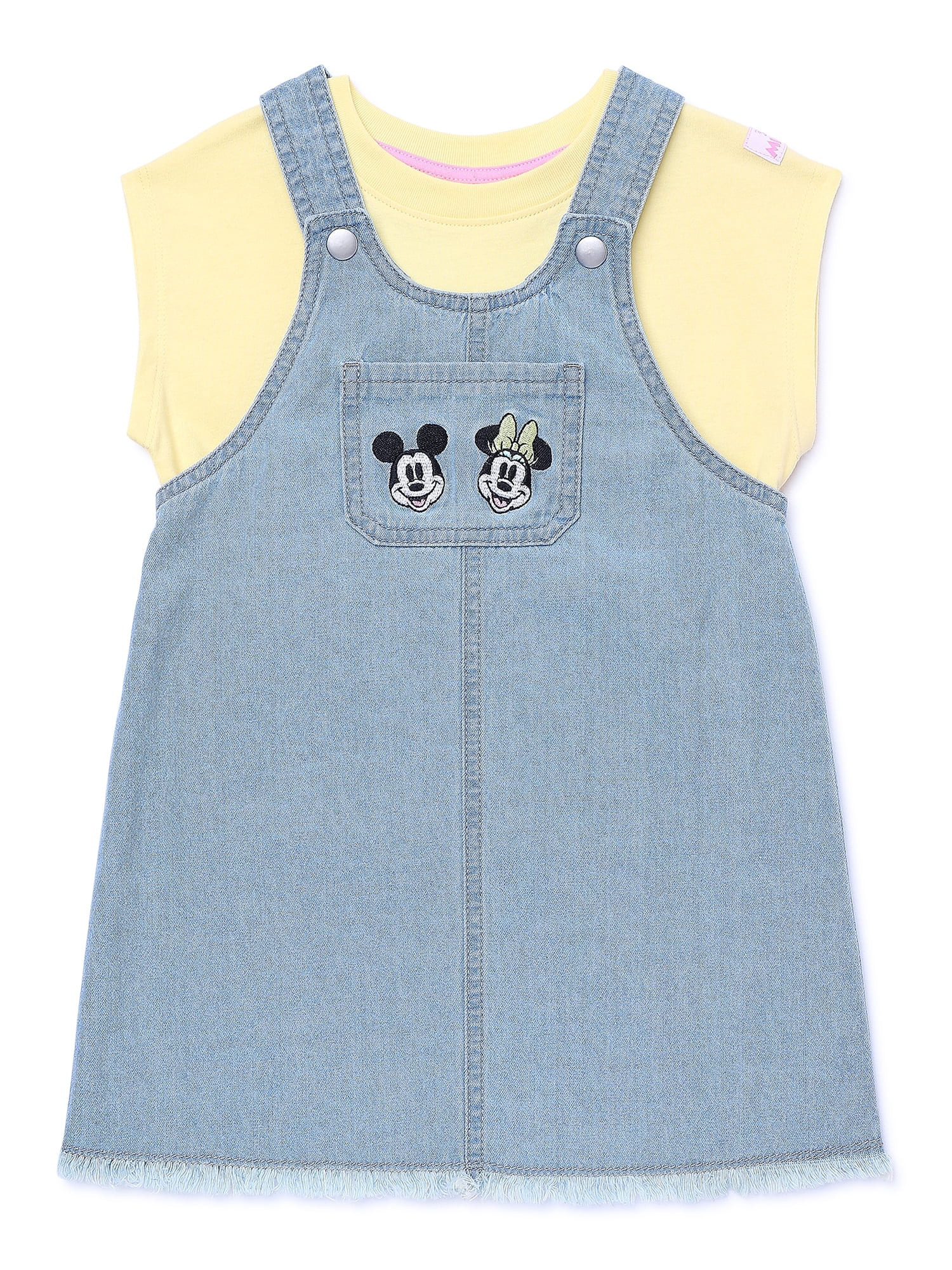 Disney Mickey & Friends Toddler Girls Denim Overall Dress Set, Sizes 12M-5T | Walmart (US)