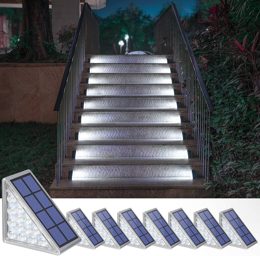 NIORSUN Solar Step Lights, 8 Pack Outdoor Stair Lights Cool White Triangle Solar Deck Lights IP67... | Amazon (US)