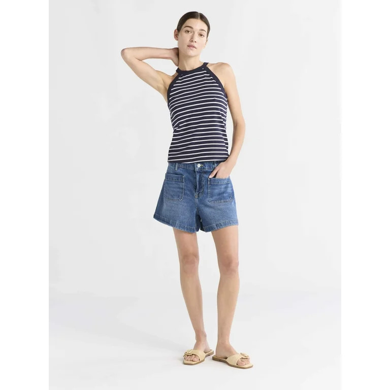 Free Assembly Women's and Women's Plus Patch Pocket Denim Shorts, 4" Inseam, Sizes 0-28W | Walmart (US)