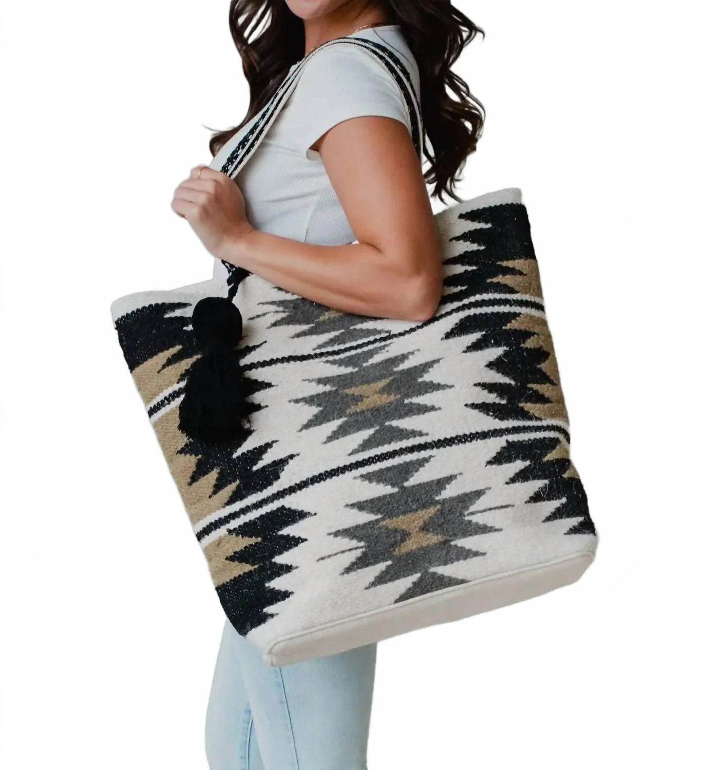 Aztec Tote Bag In Black | Shop Simon