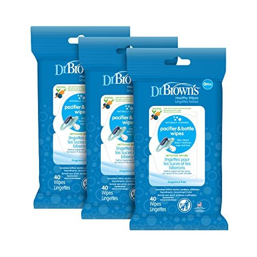 Dr. Brown's Bottle and Pacifier Healthy Wipes, Naturally Cleaning for Bottles and Baby Items, 40 Count, 3 Pack | Amazon (US)