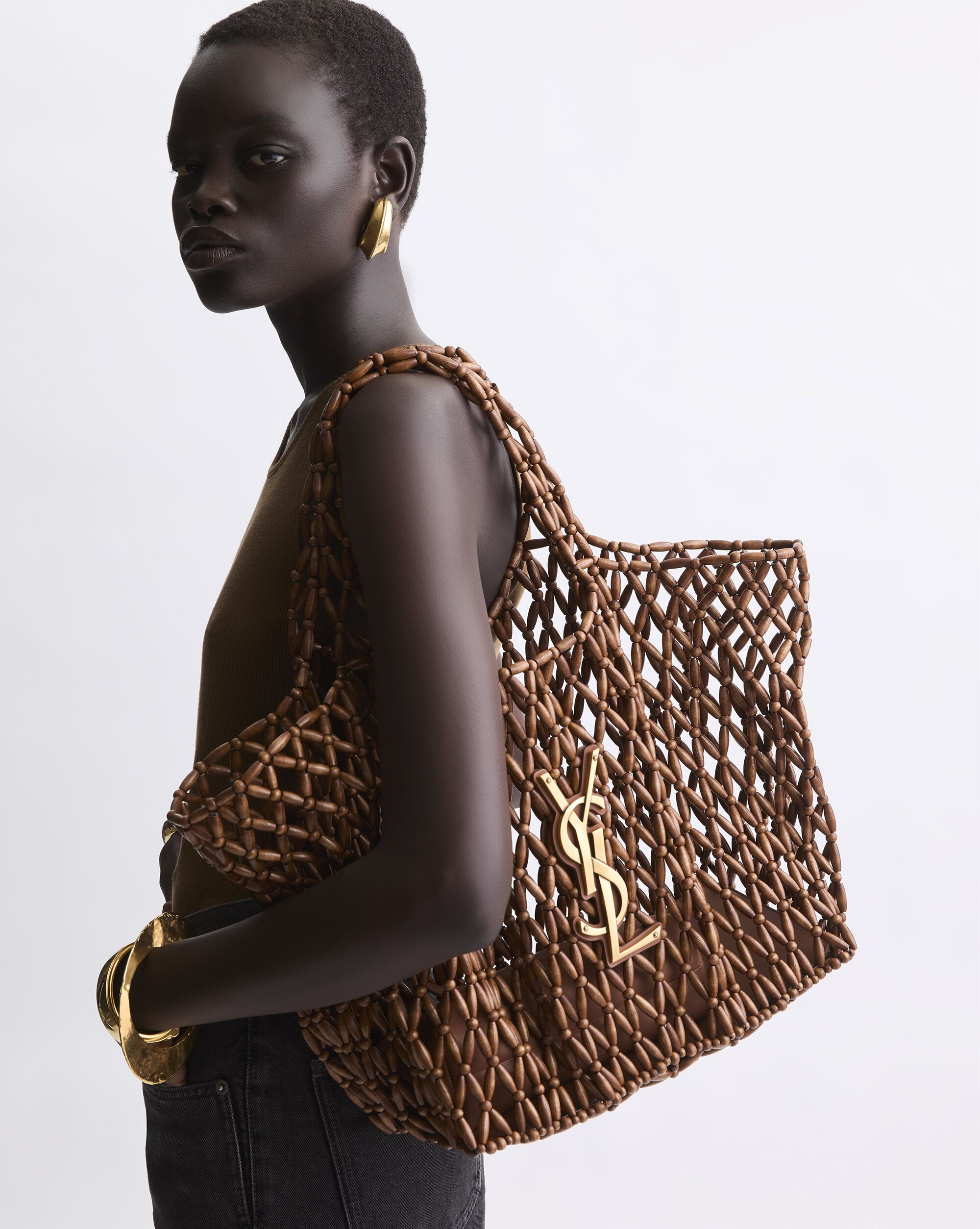 ICARE medium in wood beads in Brown | Saint Laurent | YSL US | Saint Laurent Inc. (Global)