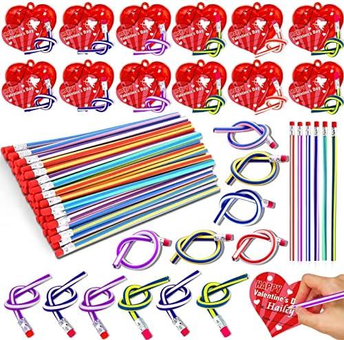 AMENON 28 Pack Valentines Bendy Pencils Kids Party Favors Pencil Eraser Filled Heart Valentine Ca... | Amazon (US)