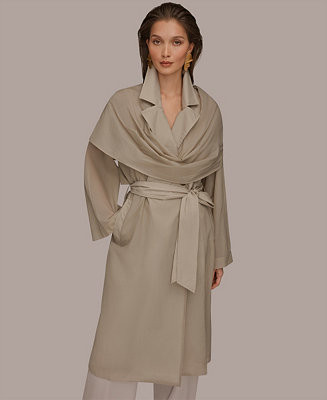 Women's Belted Collared Neck Coat | Macy's