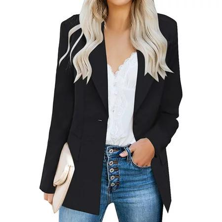 luvamia Women s Casual Long Sleeve Blazer Lapel Button Slim Work Office Jacket Size S-2XL | Walmart (US)
