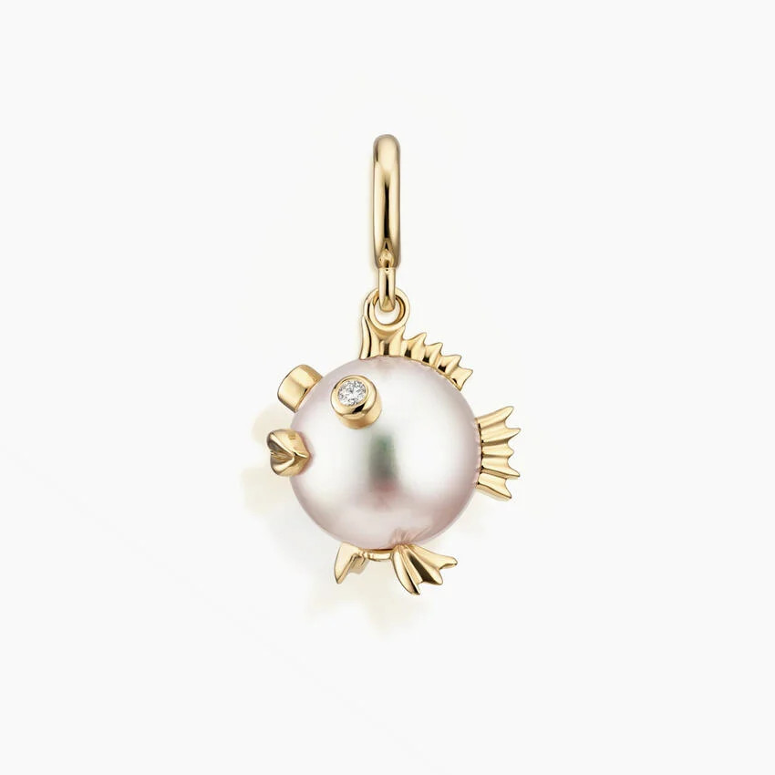 Puffer Fish Freshwater Cultured Pearl and Diamond Charm in 14K Yellow Gold | Brilliant Earth