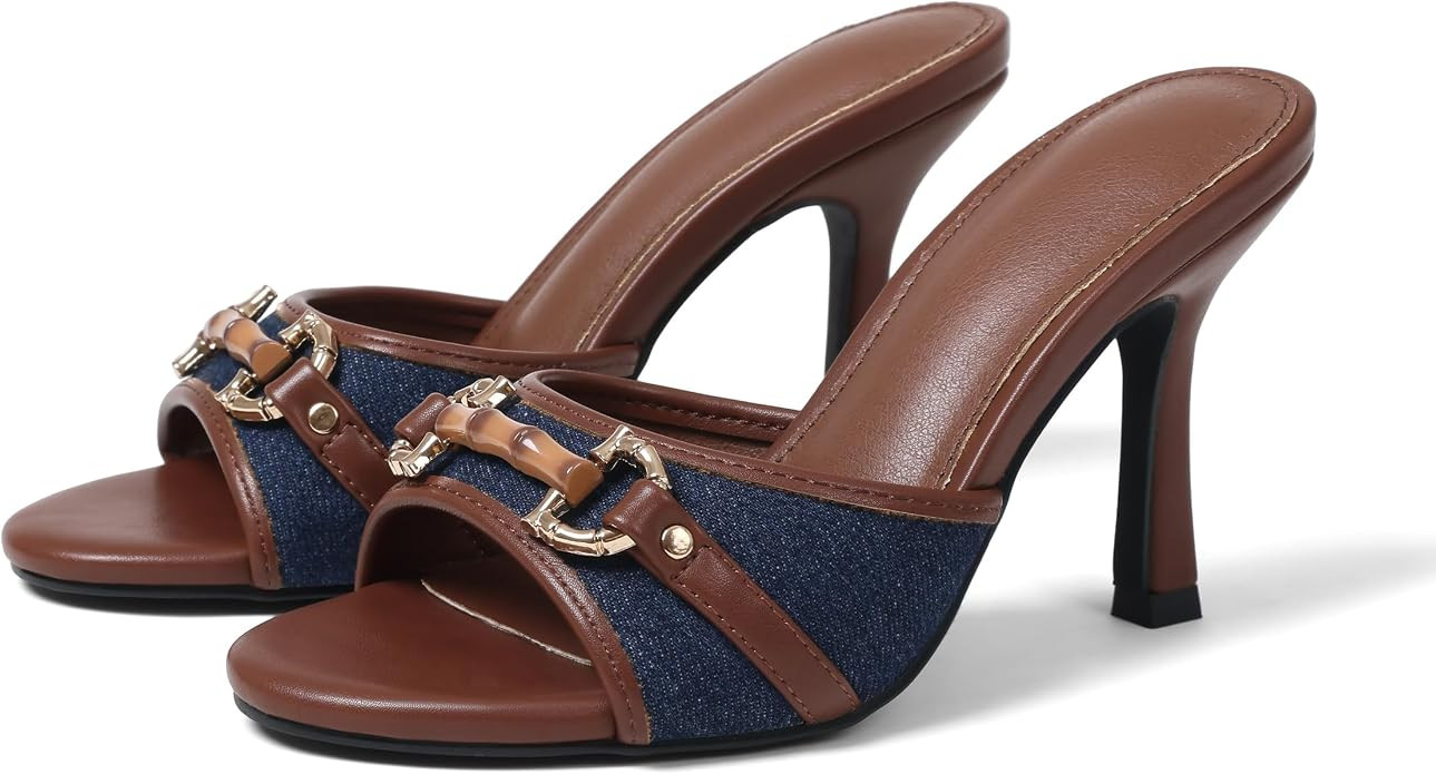 AOSPHIRAYLIAN High Heels Brown Heels for Women Open Toe Kitten Heel Sandals | Amazon (US)