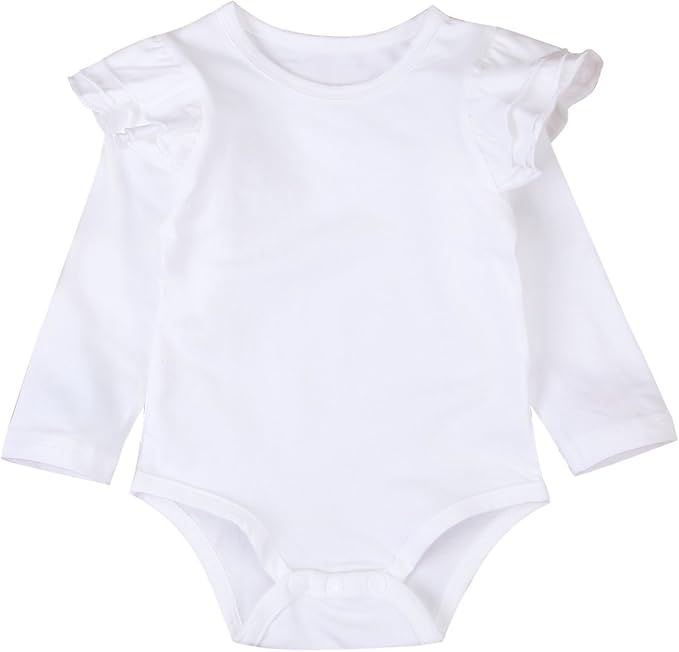 Infant Baby Girl Basic Ruffle Long Sleeve Cotton Romper Bodysuit Tops Clothes | Amazon (US)