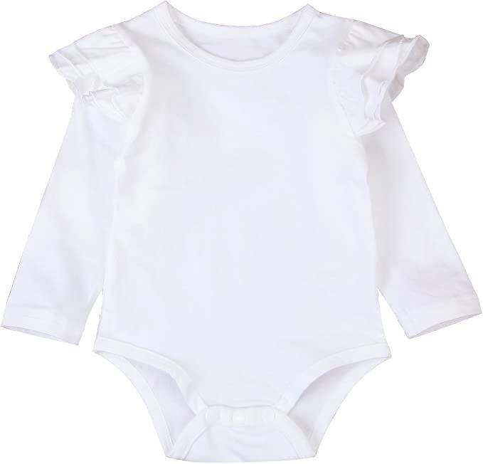 Infant Baby Girl Basic Ruffle Long Sleeve Cotton Romper Bodysuit Tops Clothes | Amazon (US)