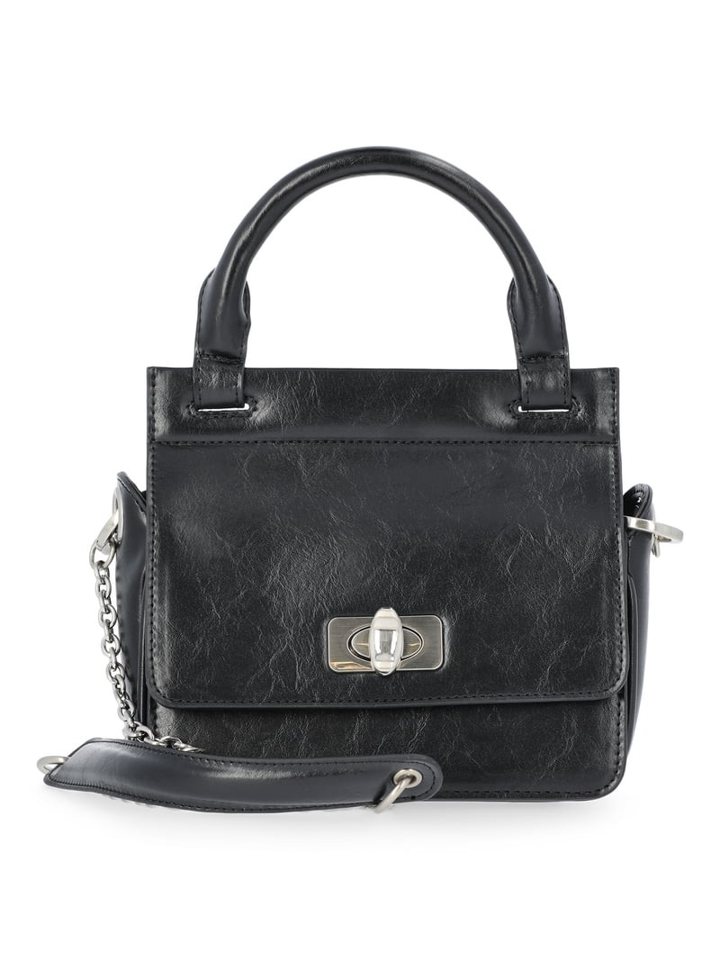 Scoop Women's Faux Leather Top Handle Mini Bag with Crossbody Strap, Black | Walmart (US)
