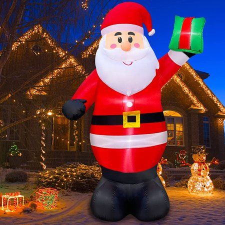 8 Foot Giant Christmas Inflatable Santa Claus Outdoor Decoration with Gift Box Xmas Hat Blow Up Chri | Walmart (US)