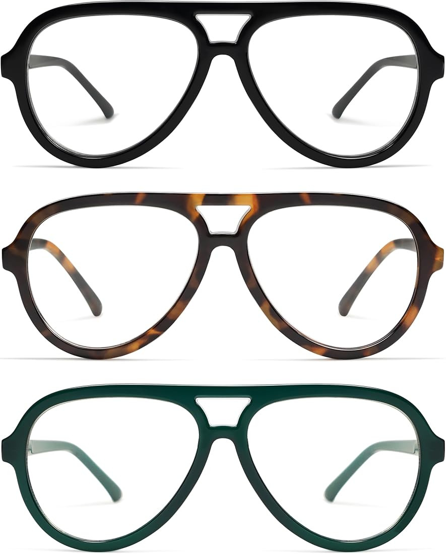 AMOMOMA 3 Pack Retro Aviator Reading Glasses for Women Men,Classic Large Oversized Reader Blue Li... | Amazon (US)