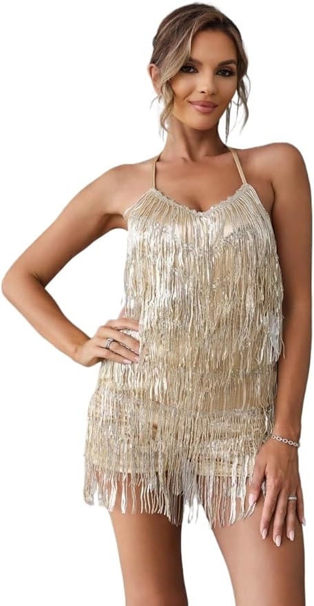 jumpsuits for women shorts Trim Backless Neck Sequin Romper | Amazon (US)