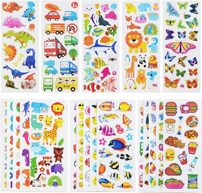 24 Sheets(500+) 3D Puffy Stickers for Toddlers Kids, Bulk Preschool Sticker Sheets for Reward, Cr... | Amazon (US)