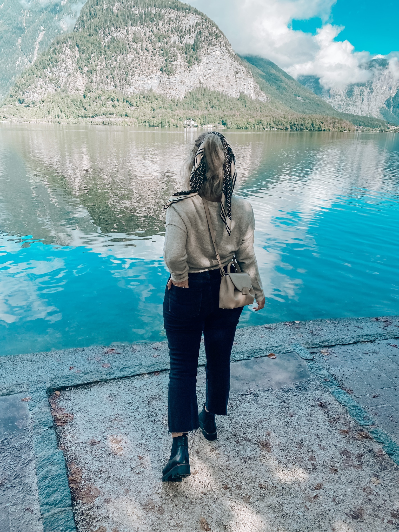 Hallstatt, Austria. Beautiful lakefront village, outfit for sightseeing in Europe, walking all day tour ootd, outfit idea for rainy day outside with waterproof Chelsea boots. 

Size 8 petite in jeans
Size S in cardigan 
Size M in bodysuit 

#LTKtravel #LTKFind #LTKeurope