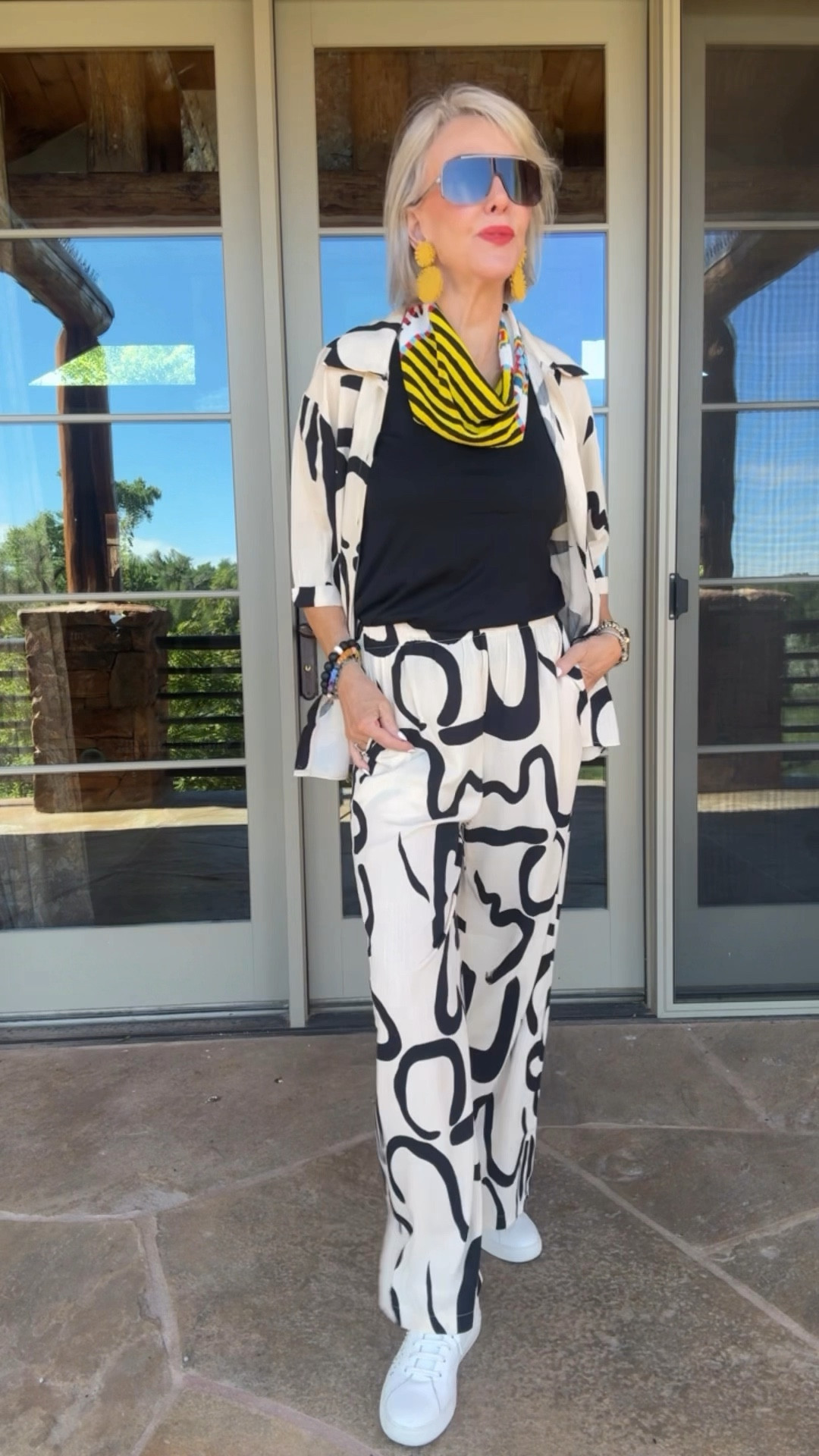 PRIME DAY DEAL $23.99 Summer Print 2 Piece Pajama Sets Short Sleeve Button Down Outfit Long Pants Sleepwear Set
Hoka sneakers 
Chico’s tank top
Mignonne Gavigan beaded scarf necklace 
Large sunglasses 

#LTKOver40 #LTKStyleTip #LTKFindsUnder50