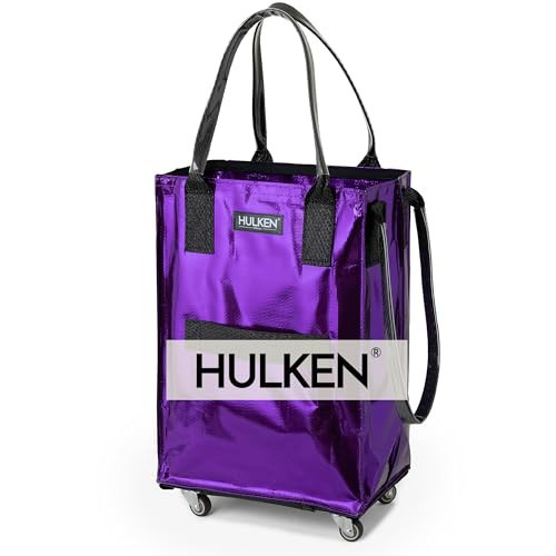 HULKEN (Small, Ultraviolet) Reusable Grocery Bag On Wheels, Shopping Trolley, Rolling Tote, Zipper Closure, Lightweight, Carries Up to 66 lb, Folds Flat | Amazon (US)