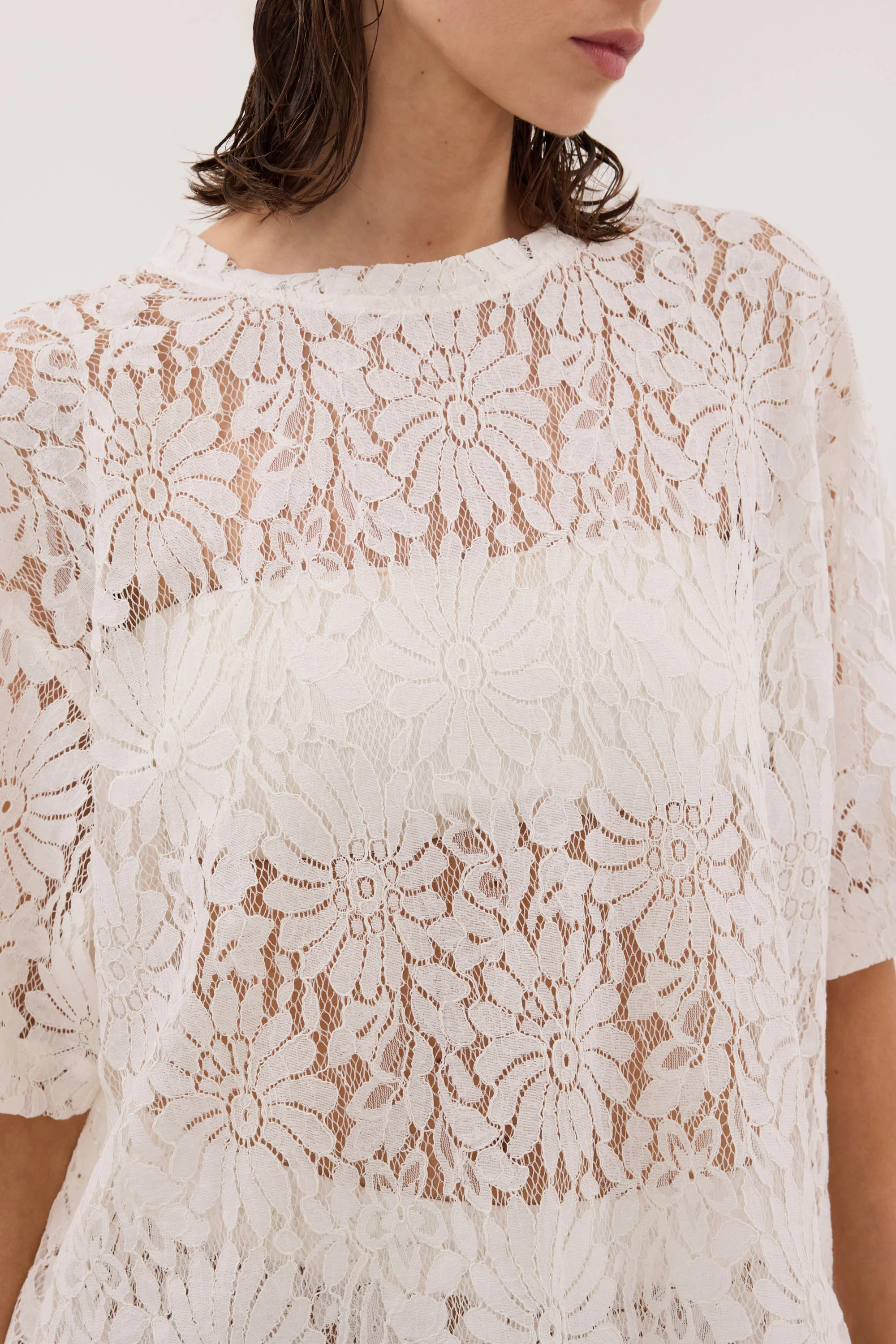 WILMA WHITE LACE TEE | DISSH