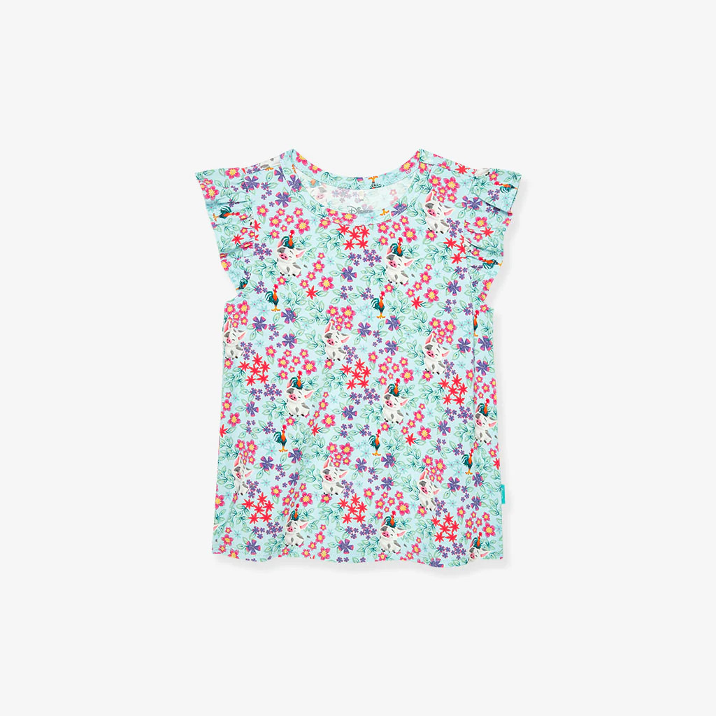 Blue Long Sleeve Disney Pua and Heihei Ruffled Tee | Posh Peanut® | Posh Peanut