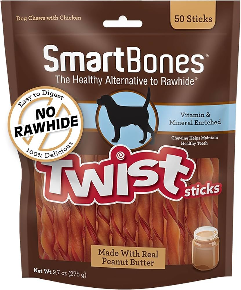 SmartBones Smart Twist Sticks With Peanut Butter 50 Count, Rawhide-Free Chews For Dogs, SBTT-0294... | Amazon (US)