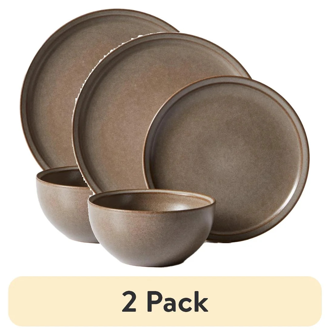 (2 pack) Better Homes and Gardens Banks Brown 12-Piece Stoneware Dinnerware Set | Walmart (US)