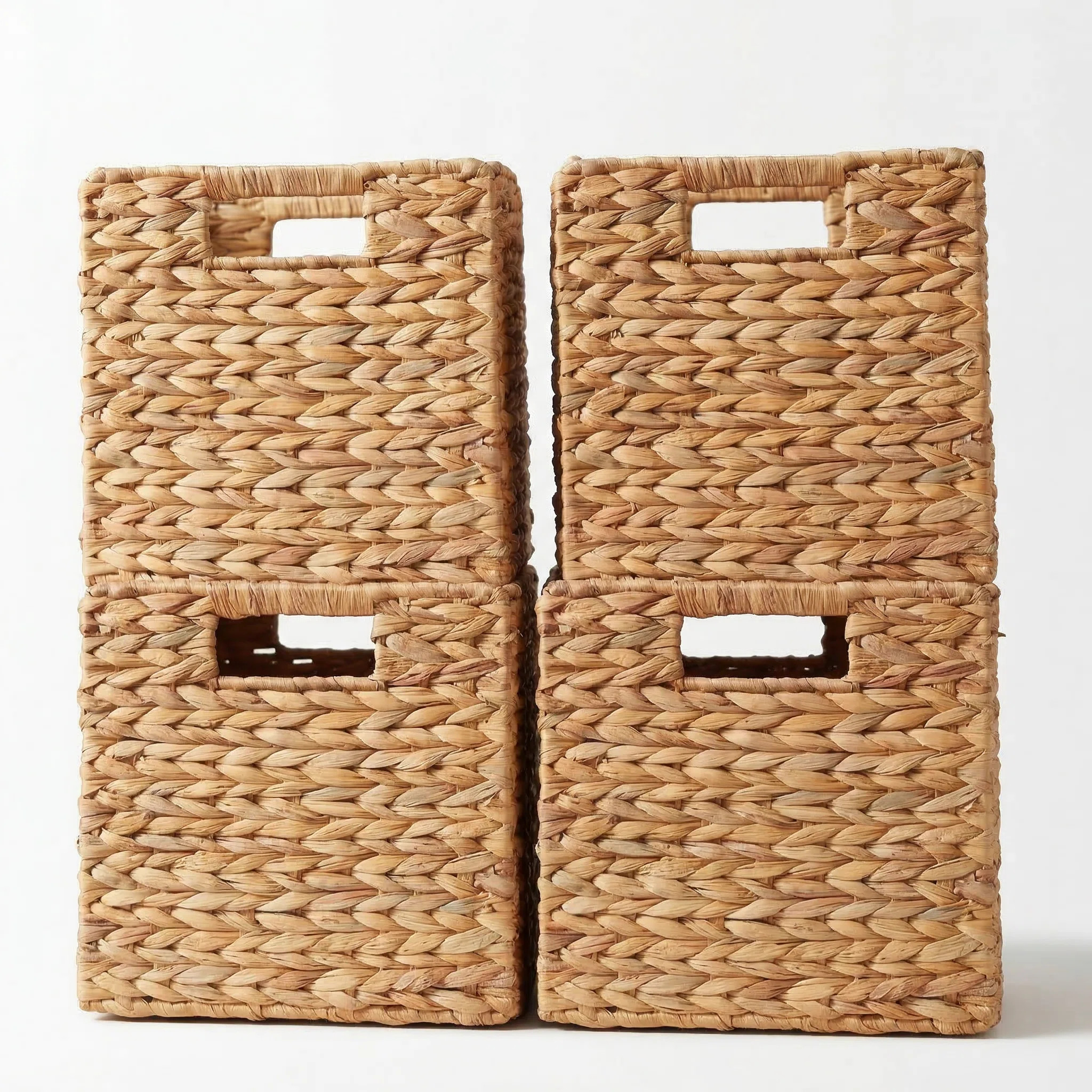 4 Pack Wicker Storage Baskets, Water Hyacinth Woven Rattan Organizer Bins With Handles, Cube Bask... | Wayfair North America