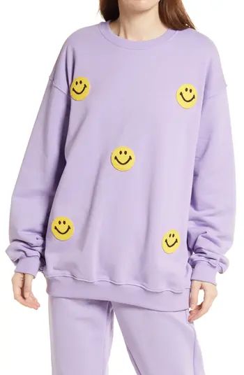 Smiley® x JOSHUAS Unisex Smiley Face Patch Cotton Fleece Sweatshirt | Nordstrom