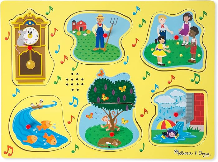 Melissa & Doug Sing-Along Nursery Rhymes Sound Puzzle -Yellow - Wooden Peg Puzzle (8 pcs) | Amazon (US)