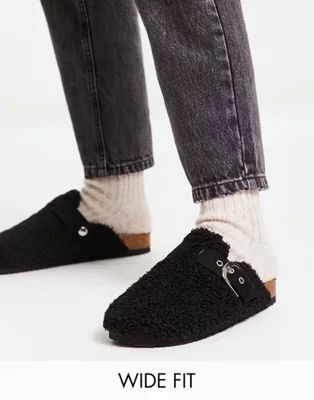 Simply Be Wide Fit borg clogs in black | ASOS (Global)