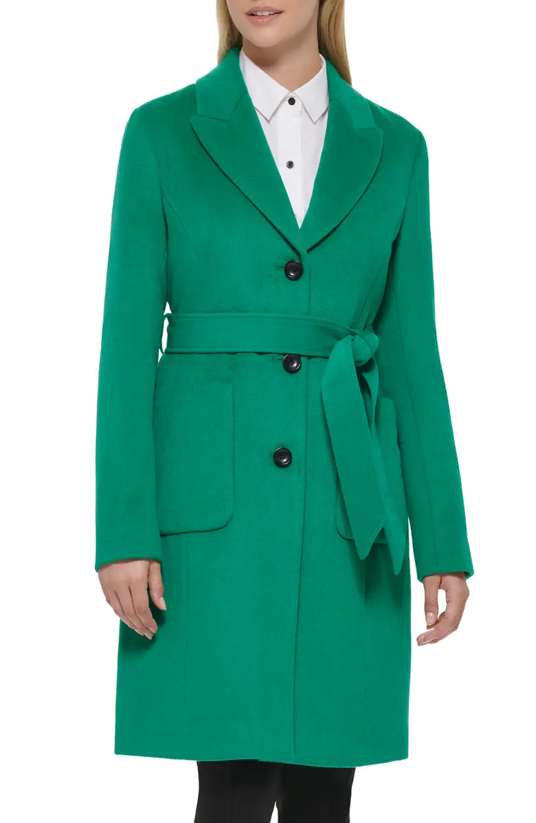 Karl Lagerfeld Paris Belted Wool Blend Patch Pocket Coat | Nordstrom | Nordstrom
