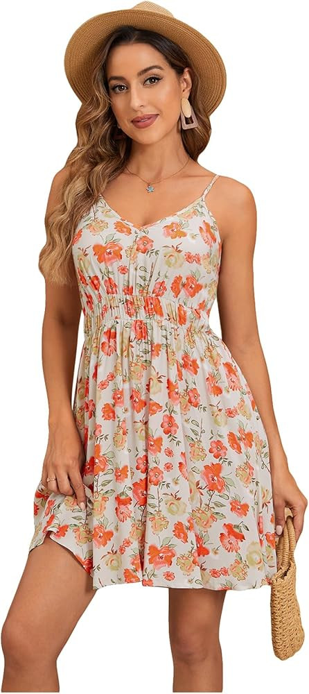 SweatyRocks Women's Boho Floral Print Spaghetti Strap Cami Dress Casual Flare Short Dresses | Amazon (US)