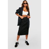 Womens High Waisted Stretch Denim Midi Skirt - Black - 6, Black | Boohoo.com (UK & IE)